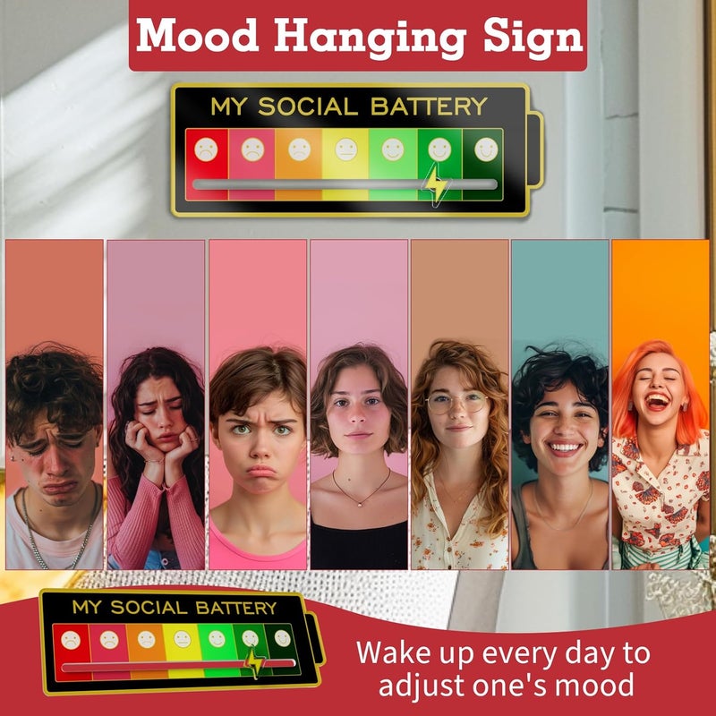LRITER Acrylic Mood Door Sign for Creative Home Decor ，7 Emotion Expressions, Social Battery Door Sign，Decorative Wall Art for Home and Office. (Black) - Image 3